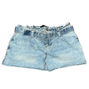 Blue Spice Paper Bag Rolled Hem Jean Shorts